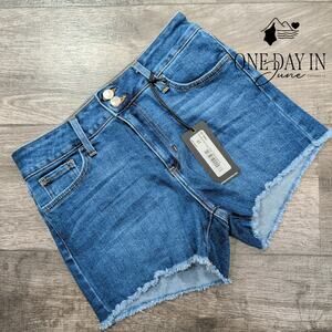Just Black Denim Double Button Fray Hem Shorts Size 4 (27)